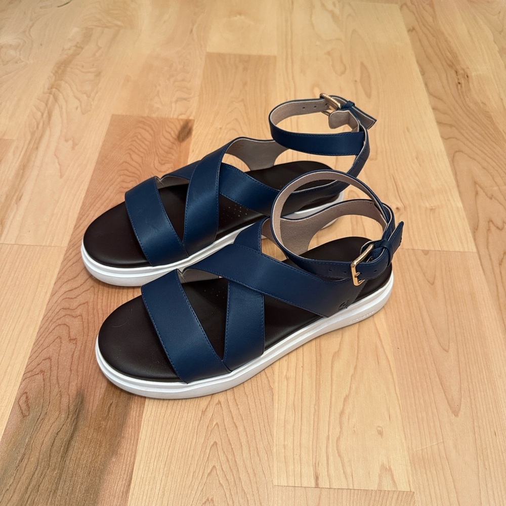 Cole Haan Blue Strappy Sandals with White Soles